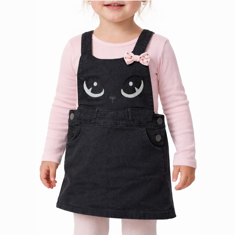 H&M‎ Toddler Pinafore Dress 2T Black Cat Face Overall Style